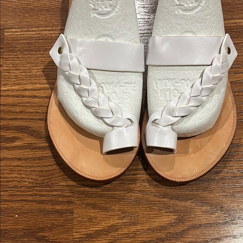 Matiko White and Tan Sandals with Perforated Design